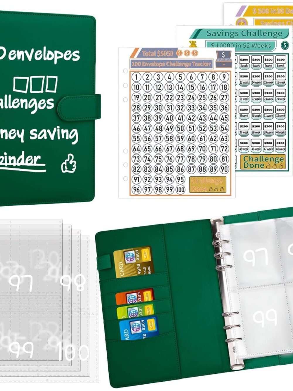 100 Envelopes Money Saving Challenge Binder, Savings Challenges Book with Envelo